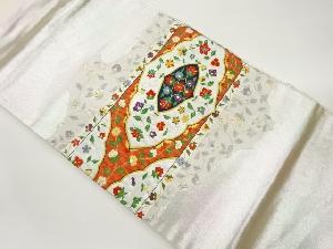 横段に菱・花唐草・雲模様織出し名古屋帯